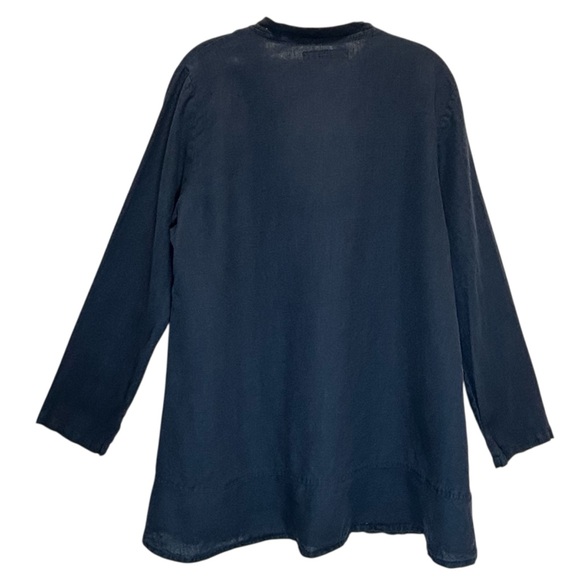 VTG Flax Navy Linen Long Sleeve Button-Up Relaxed Fit Tunic - Medium - Picture 2 of 10